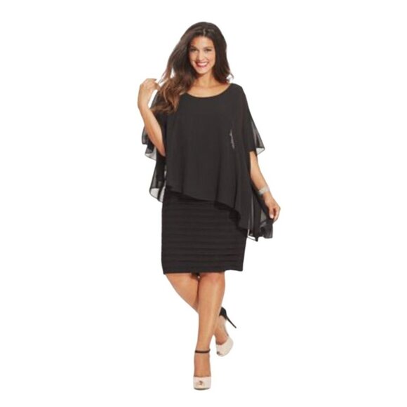 Betsy & Adam Chiffon Capelet Ribbon Sheath Dress - Picture 1 of 8